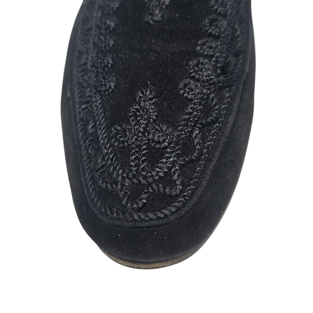 PANCALDI Made in Italy Black Velvet Embroidered Smoking Loafers Size 5.5